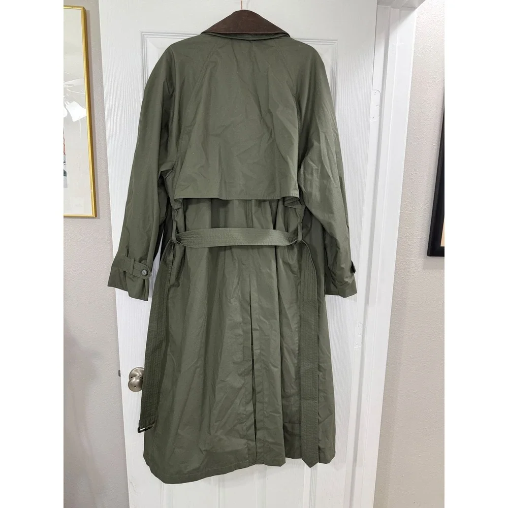 London Fog Limited Edition Trench Coat 38 Reg Olive Green Belted Leather Collar